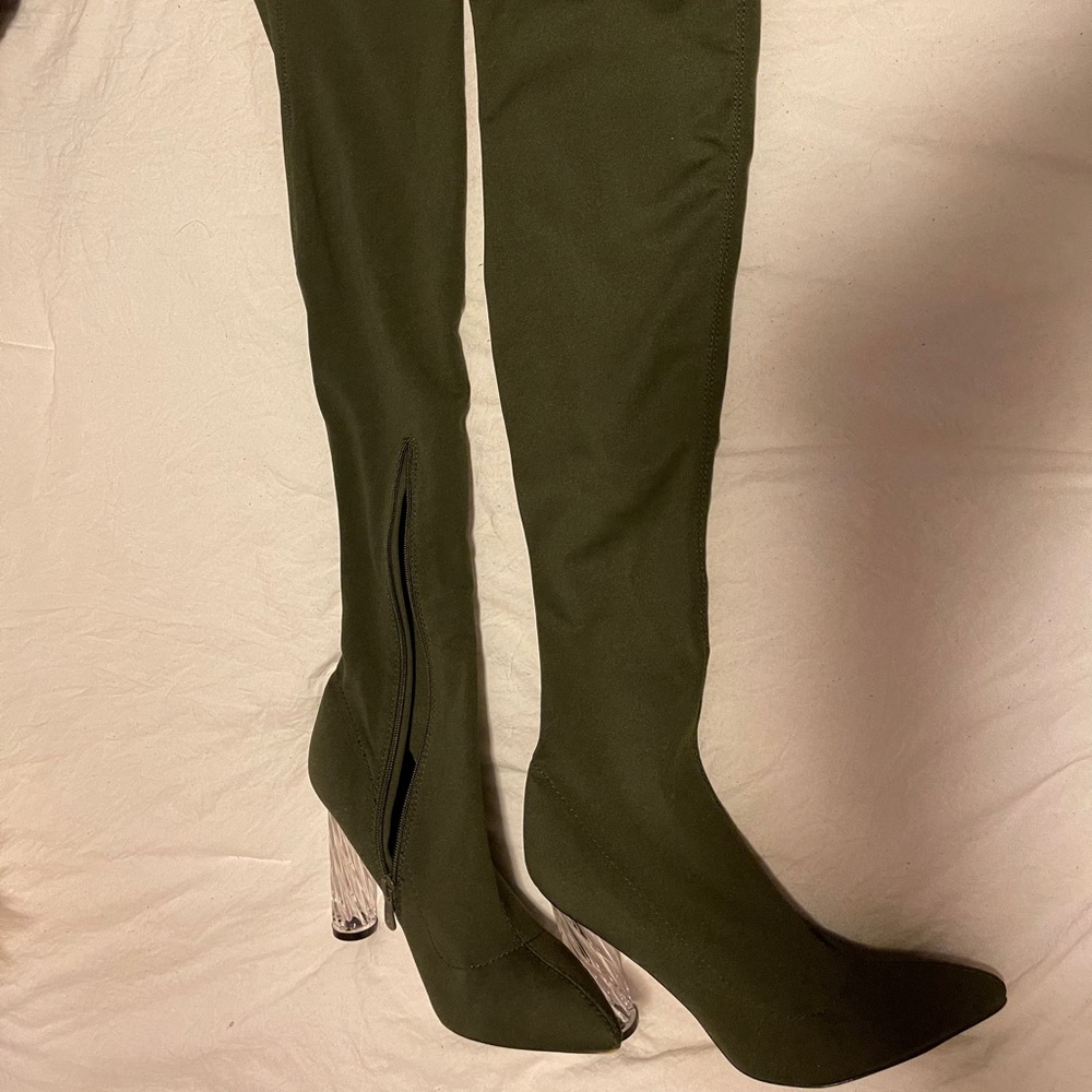 Olive green thigh high boots